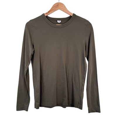 ARKET Top Size S Khaki Green Long Sleeve Cotton Crew Neck Layering T-Shirt