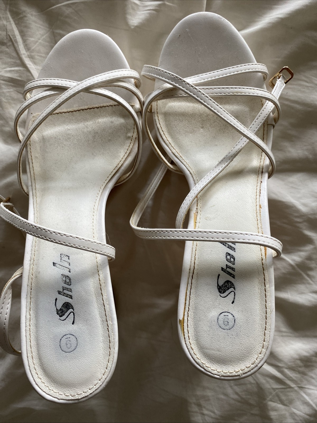 SHEIN Block Heel Sandals White Size 9 Ankle Strap High Heels Open Toe Preppy