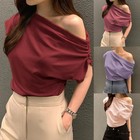 Summer Solid Color Top for Women with One Shoulder Style for Fun Outings