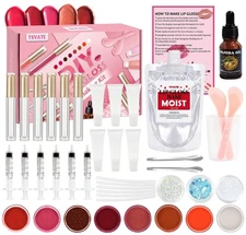 Lip Gloss Making Kit DIY Lipgloss Set with Moisturizing Base Jojoba Oil Tubes