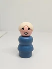HTF Vintage Fisher Price little people wood blue mom/woman/grandma white hair