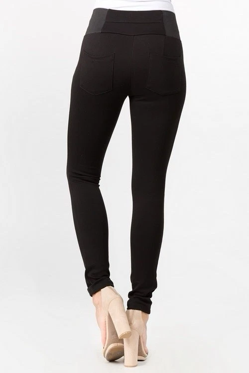 Women High Elastic waist Ponte Black Leggings Pants stretch Ci Sono S,M,L PP412 - Image 4 of 4