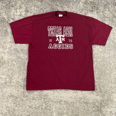 Vintage Texas A&M Aggies Shirt Mens XL Maroon Crewneck Spellout Logo Y2K Jerzees