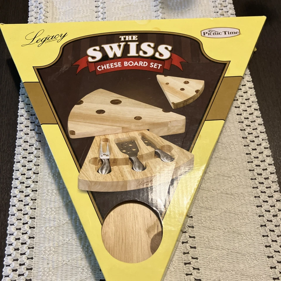 Legacy THE SWISS CHEESE BOARD SET.  Charcuterie Picnic Time Rubber Wood W/Bamboo - Image 3 of 4