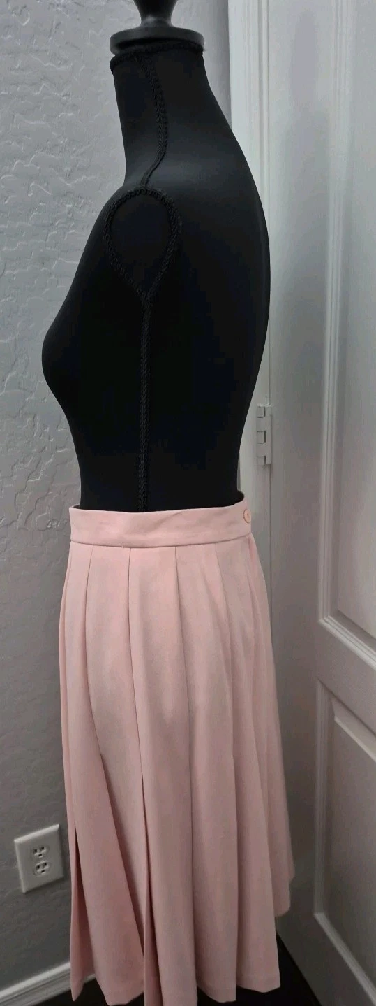 Vintage Pink Pleated Midi A-line Liz Claiborne Linen Blend Skirt Size 10