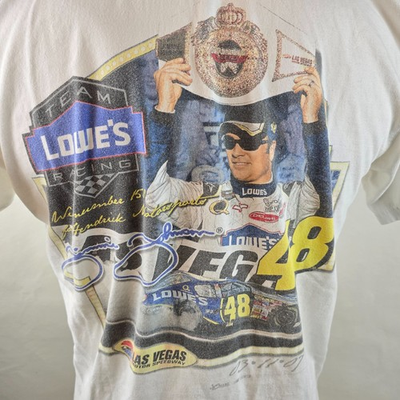 #ad Jimmie Johnson NASCAR Mens Medium White Chase Authentics 48 Lowe’s Racing Tee 07 $14.93