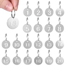20 Pack Stainless Steel Numbered Key Tag Round Metal Numbered Tags with Holes...