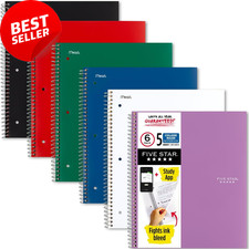 5 Subject Spiral Notebook 6 Pack College Ruled 200 Sheets 8.5x11 Assorted
