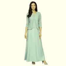 Alex Evenings Ice Sage Embroidered Lace Mock Two-Piece Gown Jacket Size 14 229