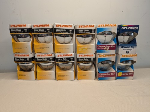 12 Vintage NOS Sylvania Osram Globe 60 Watt Dimmable Chrome Top Edison Bulbs