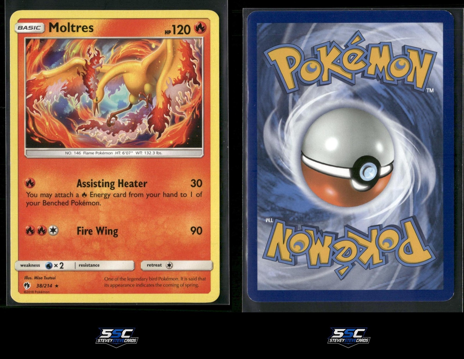 2018 Moltres 38/214 Rare Lost Thunder Pokemon Near Mint