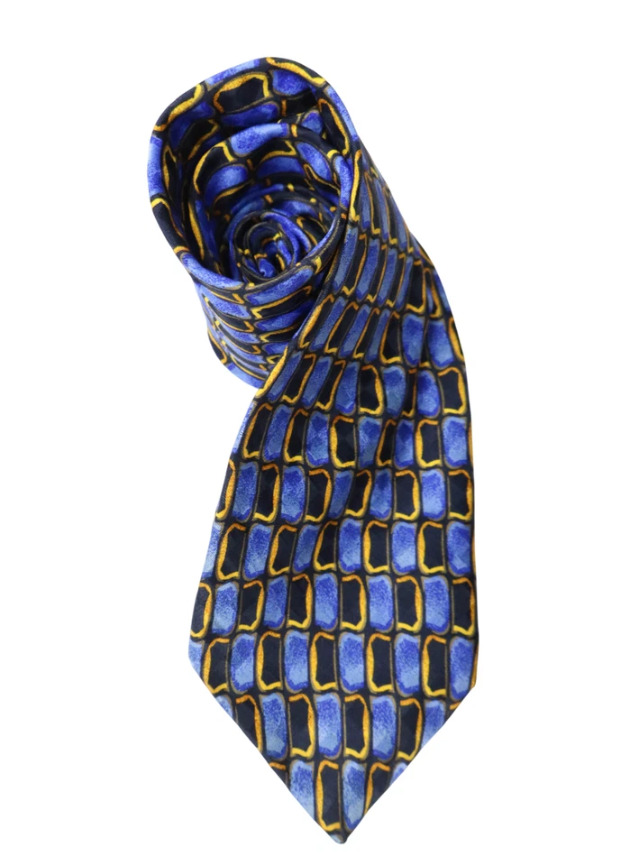 Accents Tie Men One Size Blue Pattern Pointed Pure Silk - Image 2 of 4