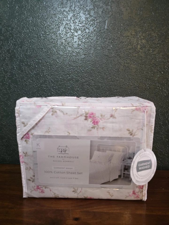 Juego de sábanas Shabby Chic The Farmhouse Rachel Ashwell algodón rosa KING 4 piezas Foto 2 de 4