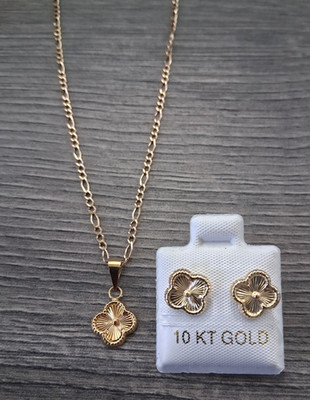 Cadena Aretes Y Dije oro 10K MX 18'' larga  aretes 8.1mm set de flor gold 10K MX.