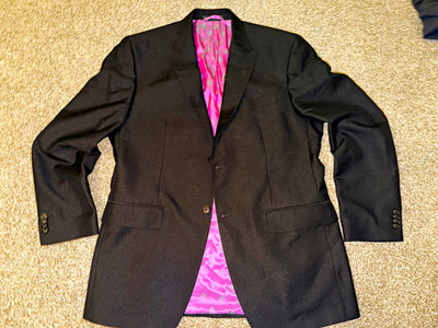 Sean John Men s Black Blazer 40R Single-Breasted 2-Button Notch Satin