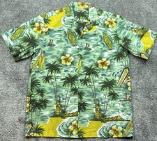 Royal Creations Shirt Mens Large Green Yellow Hawaiian Aloha Floral Made Hawaii