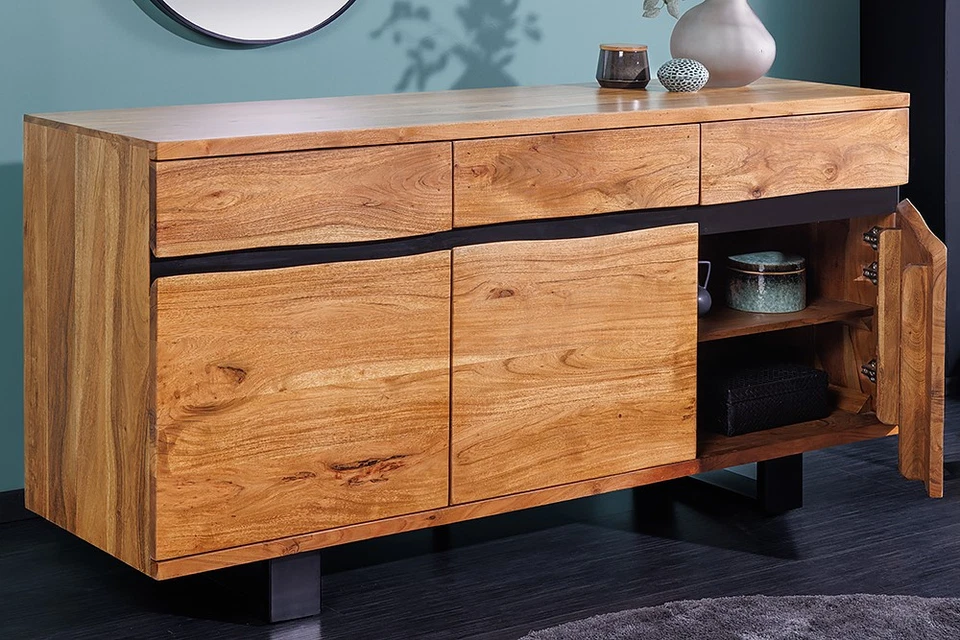 Massives Sideboard MAMMUT 160cm Akazie Baumkante Anrichte Beistellschrank - Bild 2 von 4