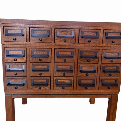 Vintage Oak Apothecary Card Catalog Cabinet  20 Drawer