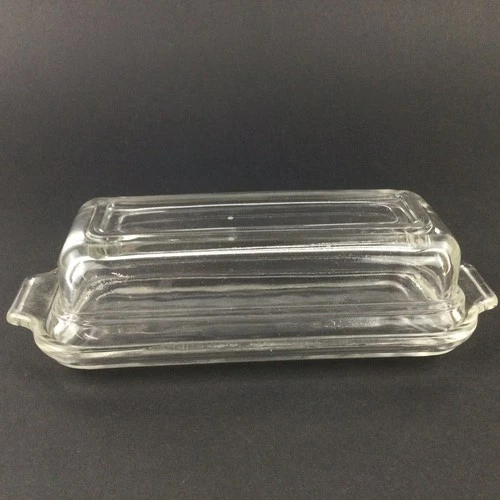 Mid Century MCM Clear Glass Butter Dish Vintage 6.5” Anchor Hocking