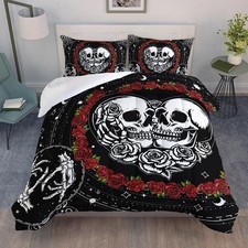 Comforter Set Queen Size, Skull and Love 3 Pcs Bedding for Kids and Adults,