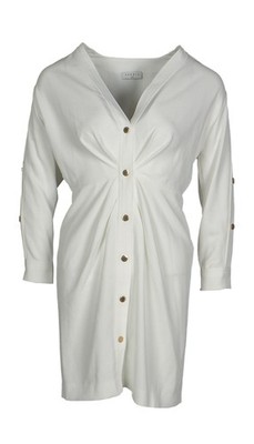 Sandro Paris Damen Kleid weiß V-Ausschnitt kurz 3/4 Arm Gr. 36 S T1 R20598E