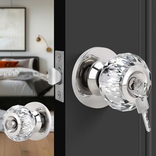 Crystal Door Knobs with Lock and Keys, Interior Glass Door Knobs with Privacy...
