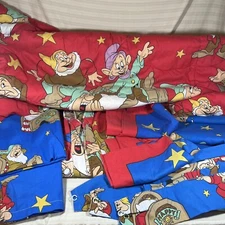 HTF VTG Seven Dwarfs Twin Bed SET Comforter Flat Fitted Sheet Curtains Pillow