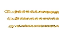 Solid 10k Yellow Gold 5mm-7mm Diamond Cut Rope Chain Pendant Necklace Sz 18"-30"