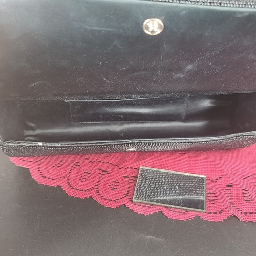 Vintage Beaded Purse Clutch with Mirror Black Hard Case Rounded Bottom 9"x4"3" - Picture 5 of 12