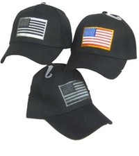 Silver USA American Flag Patch Black Embroidered Baseball Cap Hat CAP610C TOPW