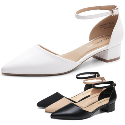 Women Close Pointed Toe Ankle Strap Low Chunky Heel D'Orsay Pumps Dress Shoes