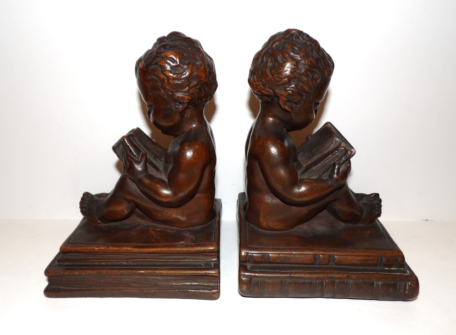 VINTAGE RARE KBW KATHODIAN BRONZE WORKS BRONZE CLAD CHERUB 7" SCULPTURE/BOOKENDS