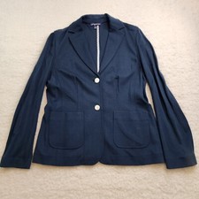 Lands End Blazer Jacket Women 10 Navy Blue Pockets Preppy Old Money Academia