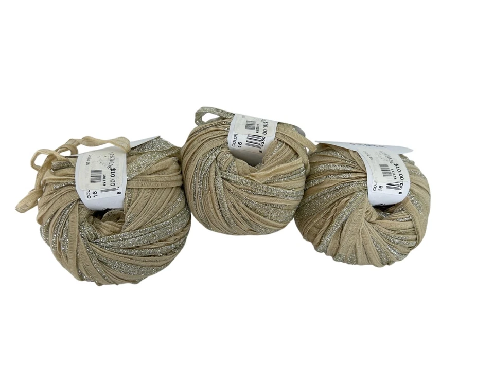 Katia India Cinta Metálica Hilo 93 Yardas Beige Plata Brillo AT846 Lote De 3 Foto 3 de 4