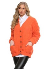 Women Cable Chunky Knit Cardigan Button Long Sleeves Grandad Ladies Cardigans UK