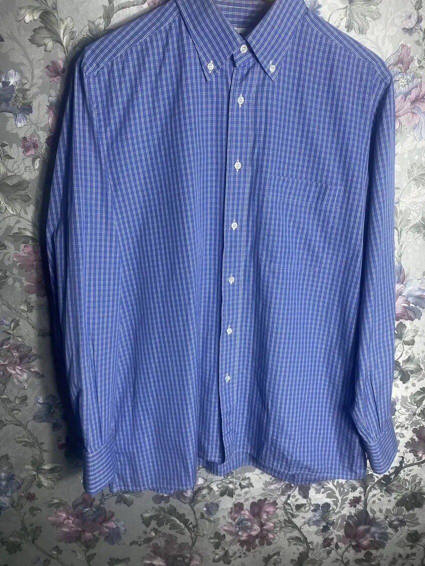 SAINT LAURENT Rara camicia blu Brioni Luxury vintage taglia 41 16 manica lunga con bottoni Italia