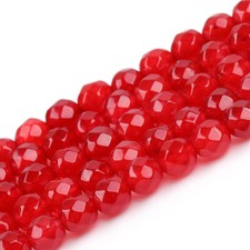 Faceted Red Jade Gemstone Round Loose Beads For Jewelry Making Strand 15" DIY