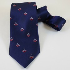 Masonic Tie Navy Red Square Compasses Polyester Poly Freemason Mason