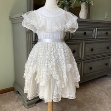 Vintage 1950s White Lace Sheer Girls Party Dress