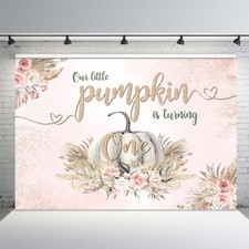 Pumpkin Backdrop Thanksgiving Autumn "Little Pumpkin Is Turning One" 7x5 FT 