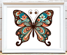 Butterfly Wall Art Print, Folk Art Butterfly Print, Wall Art Decor Print 72