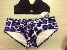 M&S BIKINI SET PURPLE & BLACK MIX TOP: 34B & BOY SHORT SIZE: 14