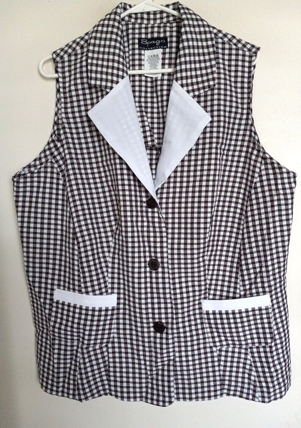 Spago Before Anything Else Size 20W Brown Plaid Vest Top Shirt Button Front