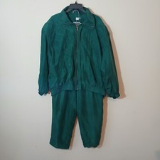 Vintage 90s Tracksuit Set Solid Green Fuda International 100 Silk Women's Large