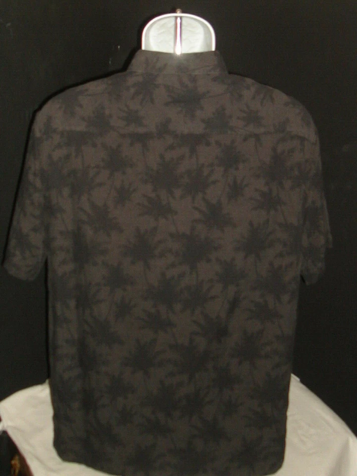 Camisa Nat Nast Taupe con Palmeras Negras Seda/Algodón Botón Pies S/S Camisa Talla L Foto 4 de 4