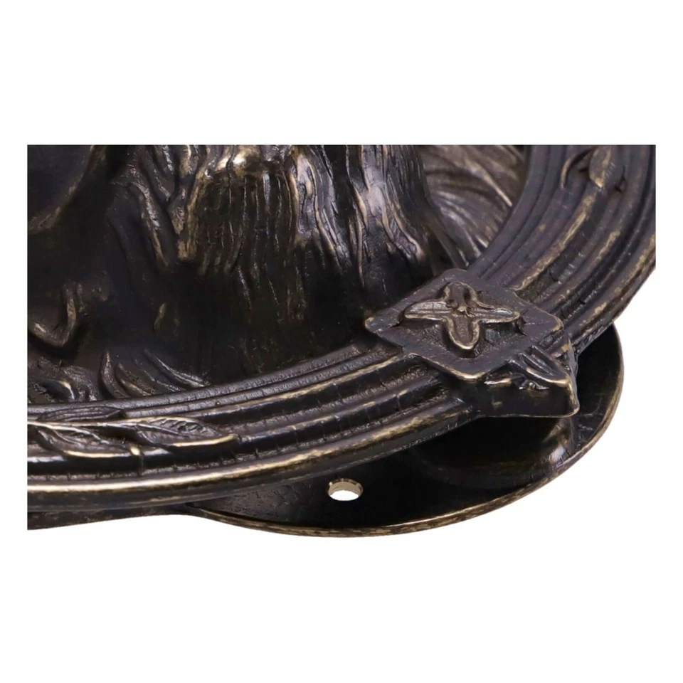 Batte Porte Lion Rond En Laiton Fixation Sur Porte En Bois Acier - Photo 4/4