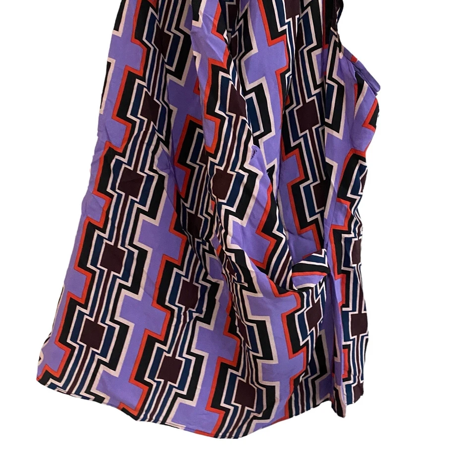 Trina Turk Tank Top Medium Faux Wrap Silk Purple Red Abstract Print Racerback - Image 4 of 4