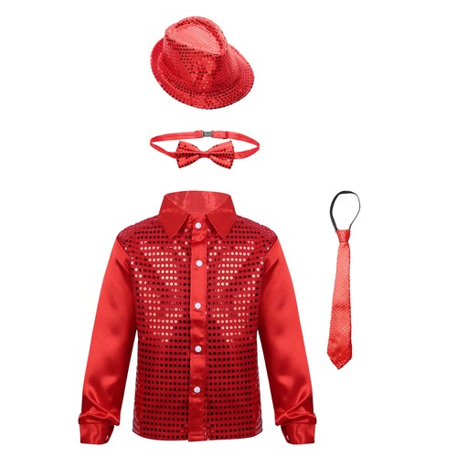 Kids Unisex Sparkly Shirt Hip Hop Jazz Disco Dance Jacket Shirt Vest Performance - Picture 7 of 340