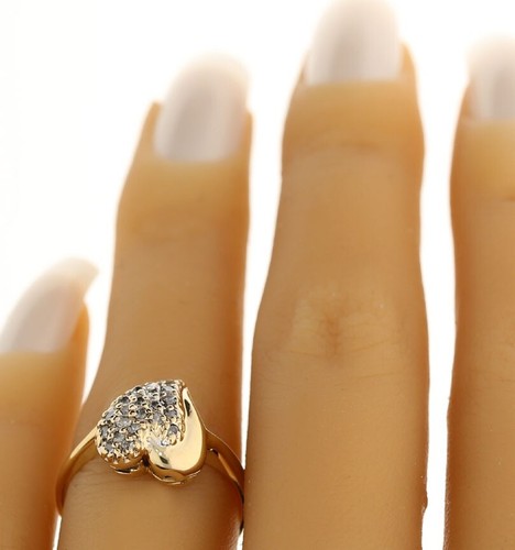 Diamond Filigree Heart Ring 14K Yellow Gold  .20CT  Size 6 1/4 - Picture 7 of 8