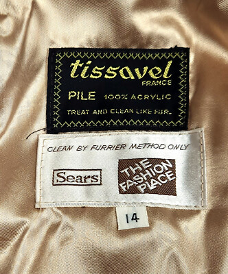 TISSAVEL FRANCE Vintage 70s Faux Fur Coat size 14 Mink Sears